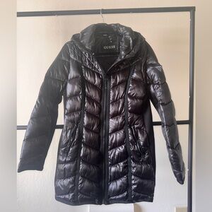 Guess Women's Shiny Black Puffer Coat